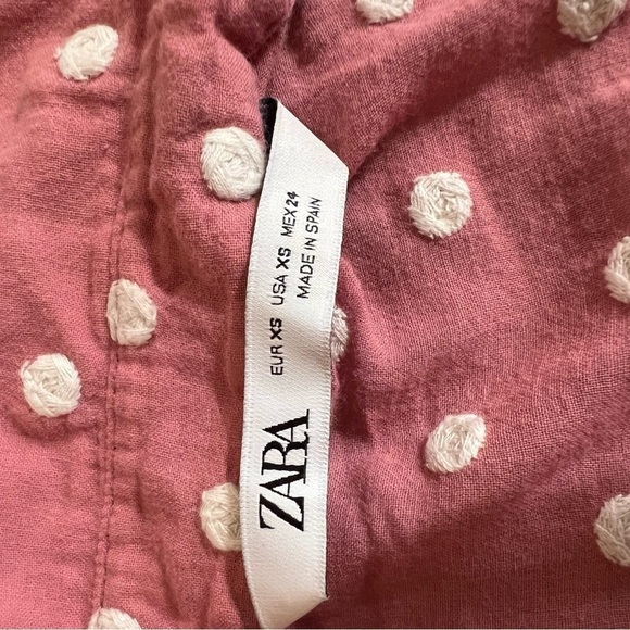 ZARA Embroidered Big Polka Dot Button-Down Top Pink White Lightweight Blouse XS - Picture 7 of 7